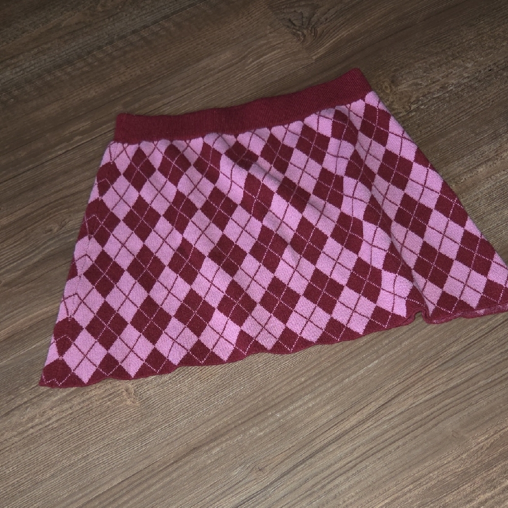 Sugar Thrillz Pink and Burgundy Argyle Mini Skirt